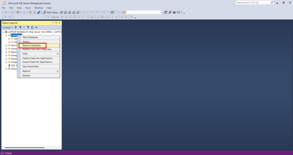 SSMS Restore Database